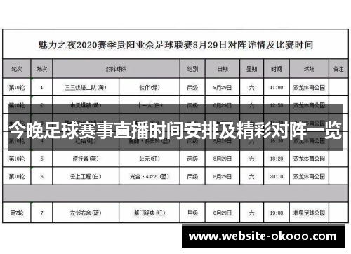 今晚足球赛事直播时间安排及精彩对阵一览